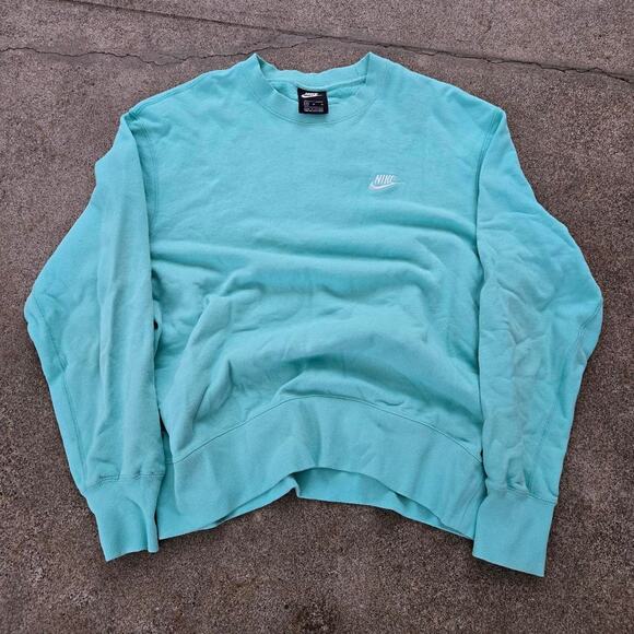 Vtg Y2k NIKE Swoosh Spellout Logo Crewneck Sweatshirt Ice Blue Medium - Picture 1 of 5
